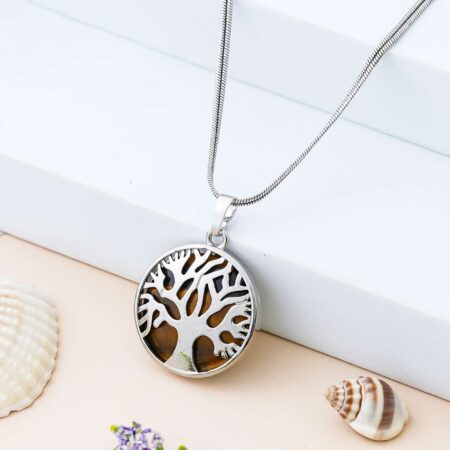 Crystal Tree of Life Pendant Simple White crystal Mineral Jewellery for Men Women Pendulum Necklace Family Tree Necklace Tree of Life Gemstone Tiger Eye
